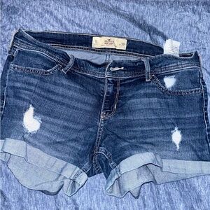 American Eagle Outfitters Blue Jean Shorts with Distressing and Rolled Cuffs